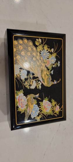Black Lacquer Box with Peacock Design