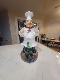 Chef Wine Bottle Holder and Glass Set Statue