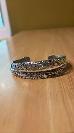 New Silver-Tone Engraved Cuff Bracelets Set of 2