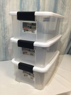 3 STERILITE ULTRA LATCH PLASTIC STORAGE CONTAINERS ,  18 Quart/17 Liters,  #1984LAB8-White