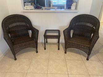 Wicker Chair Set with Glass Table
