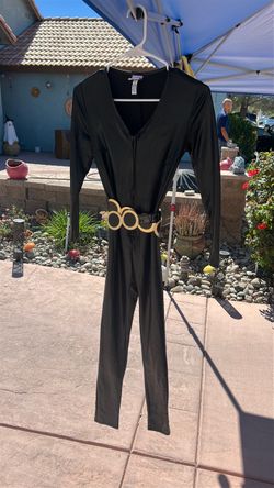 Black widow Long Sleeve Zip-Front Jumpsuit with Belt
