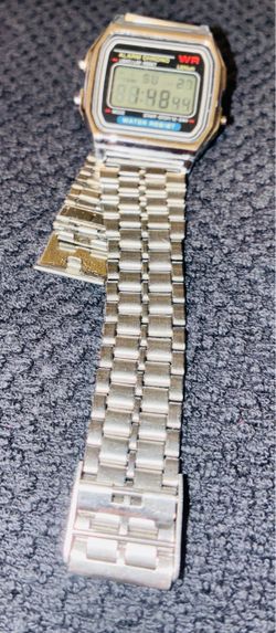 Digital Watch with Silver Metal Band