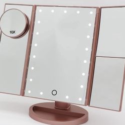 NEW Rose Gold LED Vanity Mirror – 21 Lights, Touchscreen, Foldable!  Perfect for makeup, skincare, or travel.