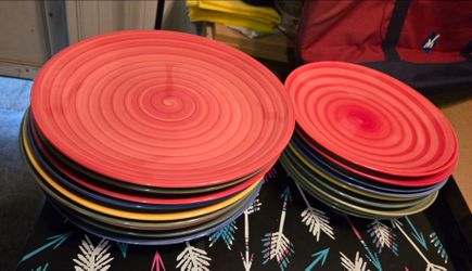 Set of swirl style hand painted dishes