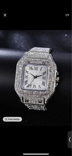 Silver Iced Out Square Face Watch