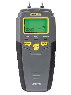 General Tools MMD4E Digital Moisture Meter, Water Leak Detector, Moisture Tester, Pin Type, Backlit LCD Display With Audible and Visual High-Medium-Lo