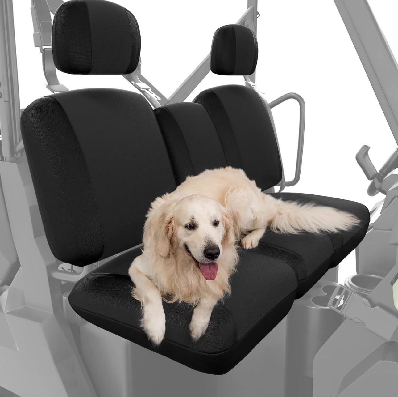 Kemimoto UTV Seat Covers Black, Waterproof Repellent UTV Seat Cover Set w/Headrest Cover Compatible with Can Am Defender Front Two Doors Split Bench S