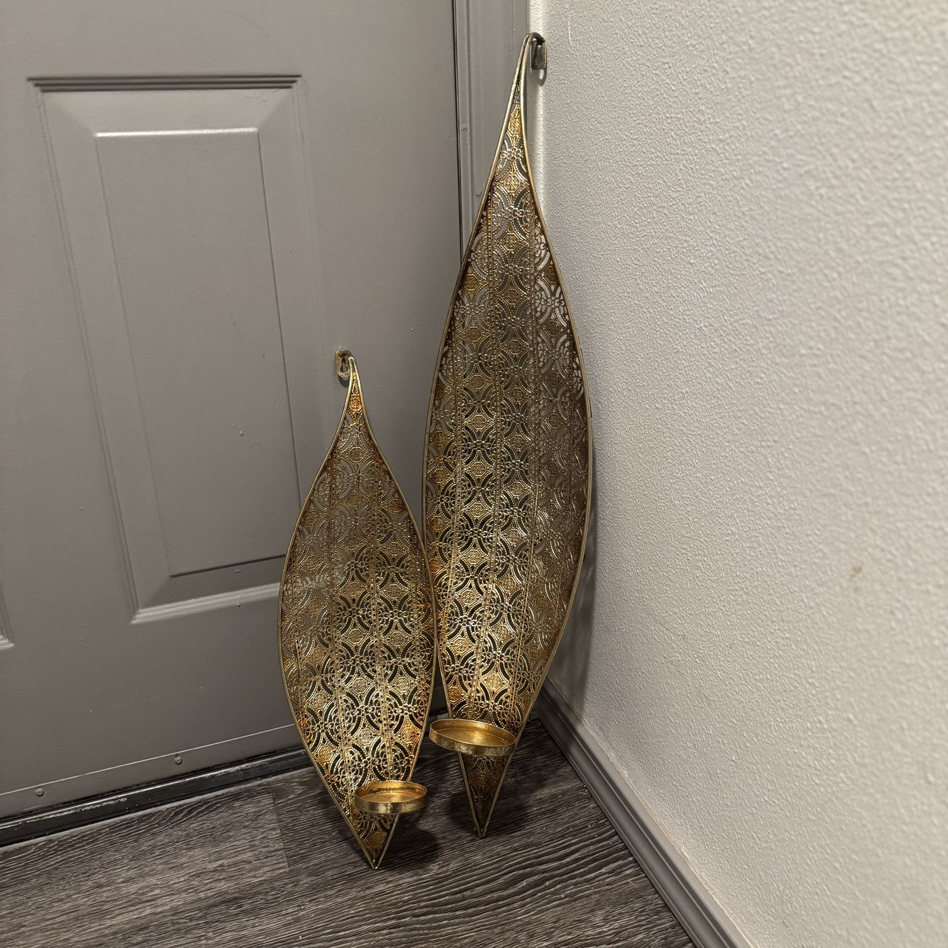 Gold/Bronze Wall Pillar Candle Sconce - *one small pair and a single larger size*