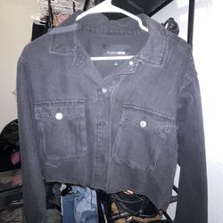 Fashion Nova Cropped Faded Black Jean Jacket 