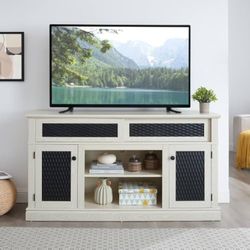 Farmhouse White TV Stand with Storage
