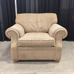 Flexsteel Tan Striped Upholstered Armchair with Rolled Arms