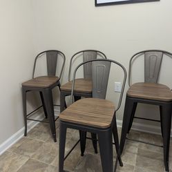 Metal Bar Stools Set of 4, 30" Barstools Bar Height Bar Stools with Backs Farmhouse Kitchen Dining Chairs