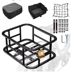 Rear Bike Basket Large Capacity - 210LBS Heavy-Duty Cargo Basket, All-Weather E-Bike & Scooter Accessories with Cover, Perfect for Grocery Hauls, Pet 