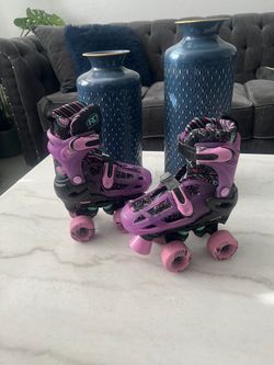 Adjustable Purple Kids Quad Roller Skates with Pink Wheels