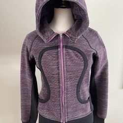 LULULEMON Woman’s Scuba Full Zip Hoodie Black Purple Pink Size 8