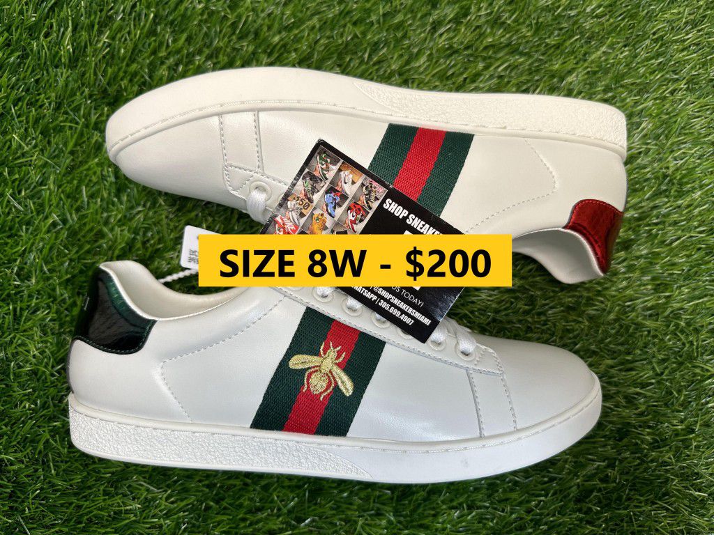 GUCCI ACE BEE WHITE BLACK GREEN RED NEW SALE SNEAKERS SHOES BOX SIZE EUR 39 6.5 MEN 8 WOMEN A5