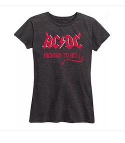 AC/DC Highway to Hell Port & Company Black V-Neck Graphic T-Shirt Ladies Medium