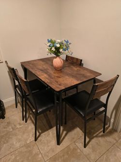 Rustic 5-Piece Dining Table & Chair Set – Industrial Modern