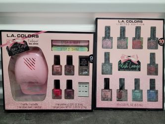 L.A. Colors Mani Glam Manicure set. Nail Polish. Nail Filer. Nail Dryer. Nail Gems. Pintura Para Las Uñas