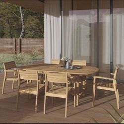 BRAND NEW Open Box 7 Piece 100% FSC Solid Teak Extendable Table and Chair Patio & Outdoor Dining Set