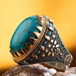 Men's Vintage Handmade Turquoise 925 Sterling Silver Ring - Size 9