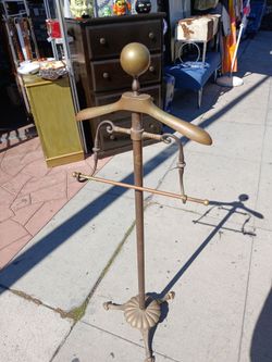 Vintage Brass Valet Stand Clothes Rack Suit Coat Hanger Floor Standing