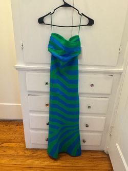 The Wolf Gang - Green and Blue Striped Strapless Maxi Dress