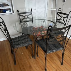 Glass Table With 4 Metal Chairs