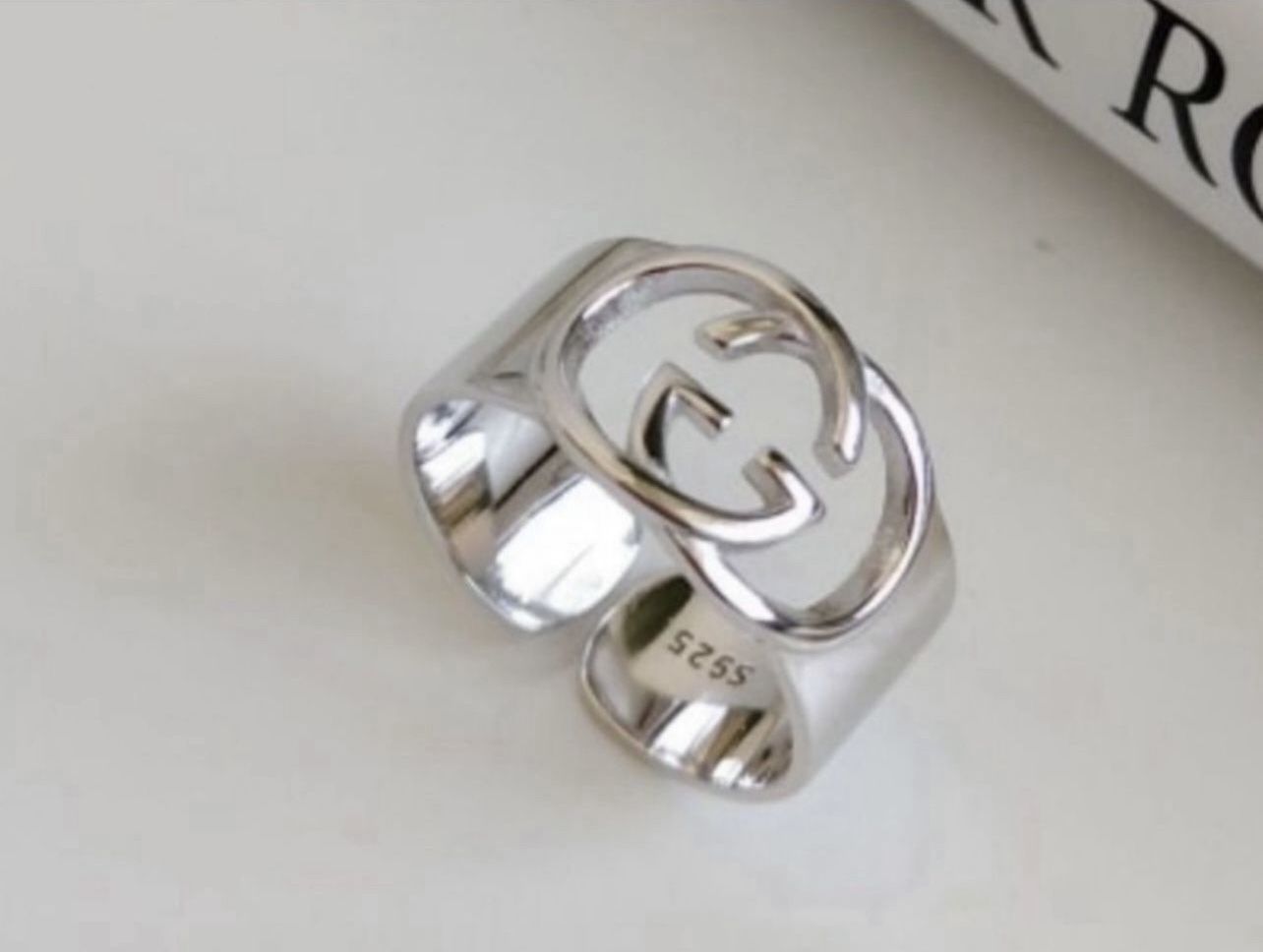 Solid Sterling Silver Monogram Open Ring