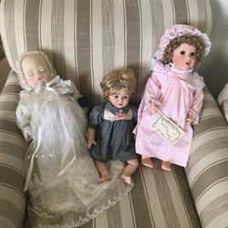 3 Vintage Dolls. Porcelain. 