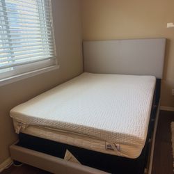 Grey Fabric Bedframe With Mattress, boxspring- Full SIZE 