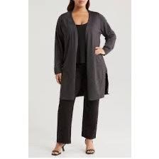 Tahari Woman’s Open Front Long Line Black Cardigan, Sz M
