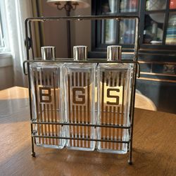 Glass and Brass Bar Set mid-century vintage decanters