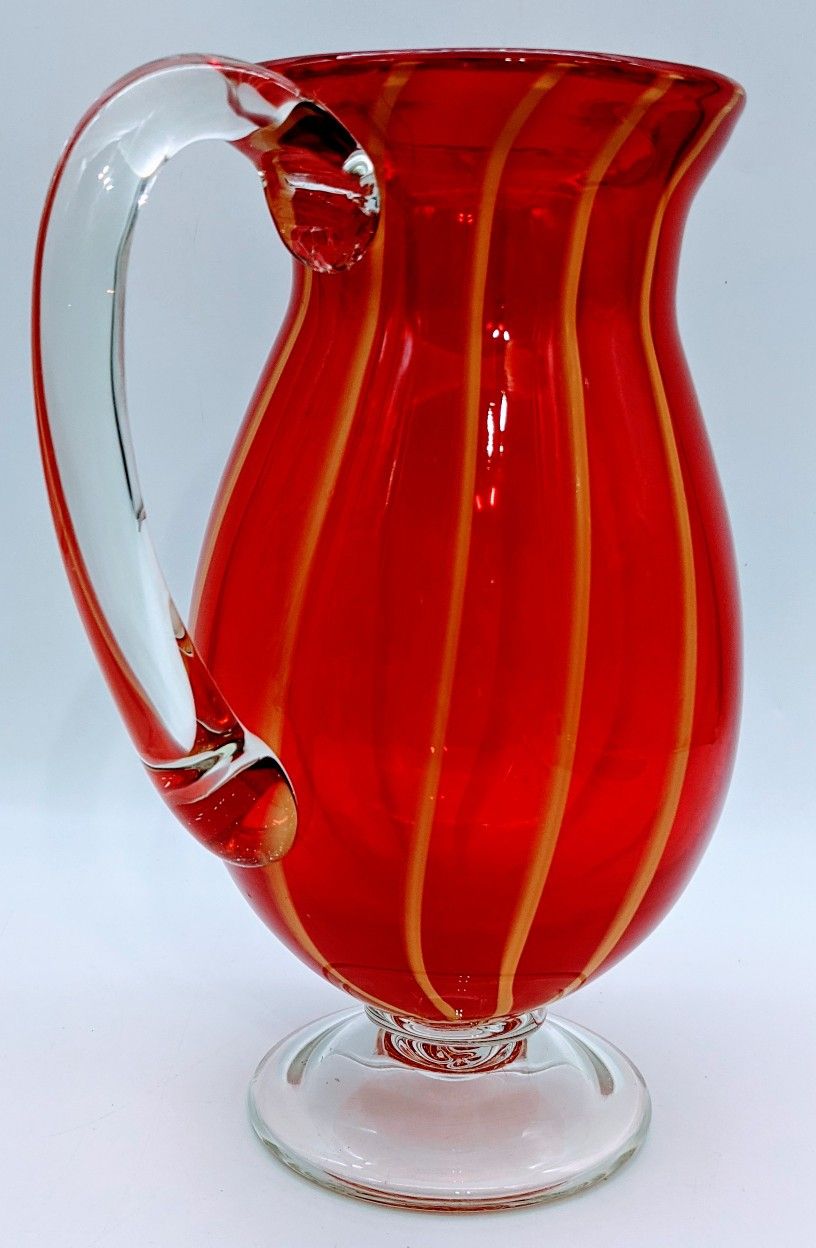 Hand Blown Ruby Red Glass Carafe Pitcher Large Heavy 