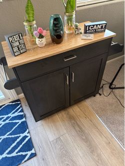 Black Rolling Kitchen Island with Storage