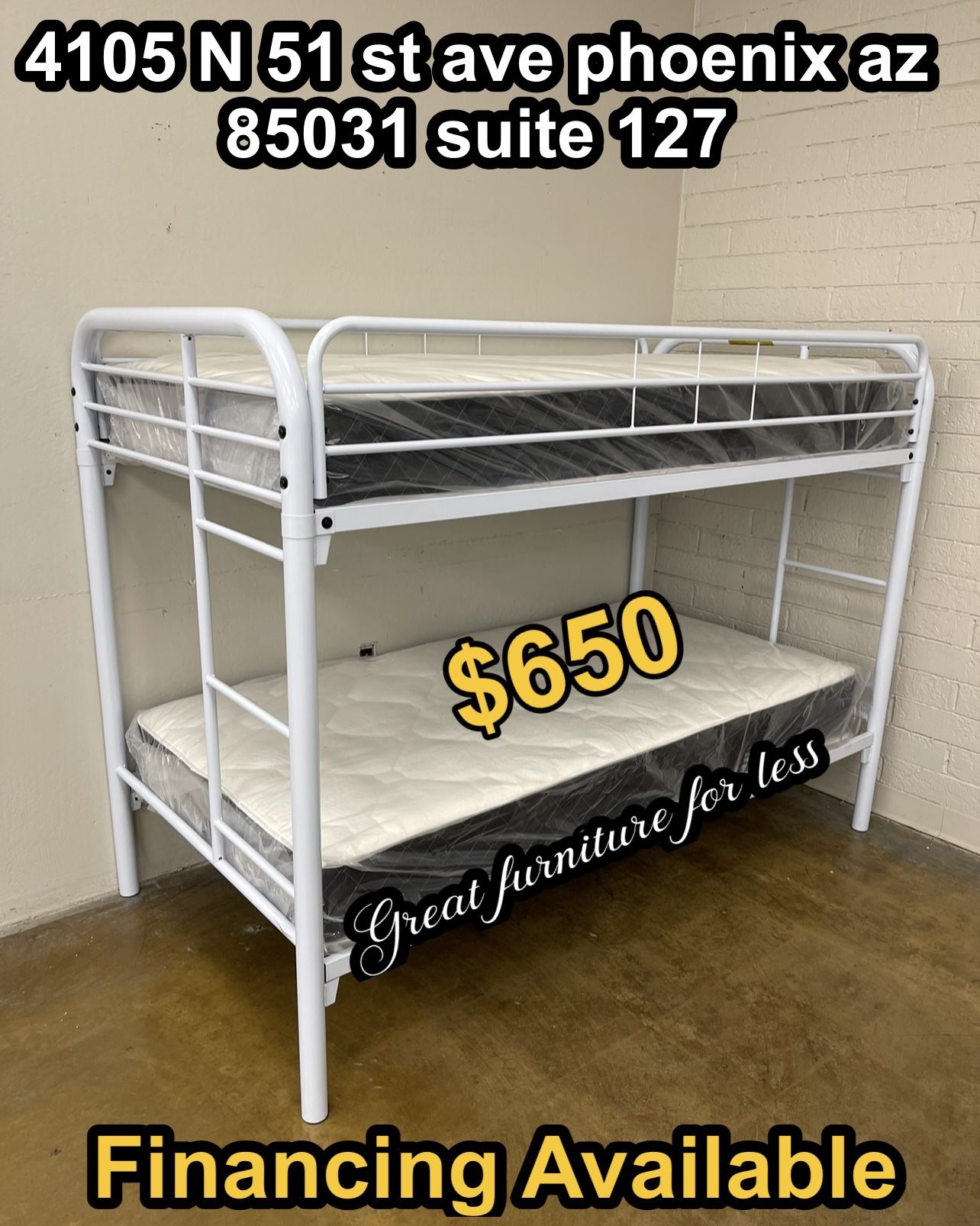 Metal Bunk Bed Twin Over Twin White With Mattress Brand New