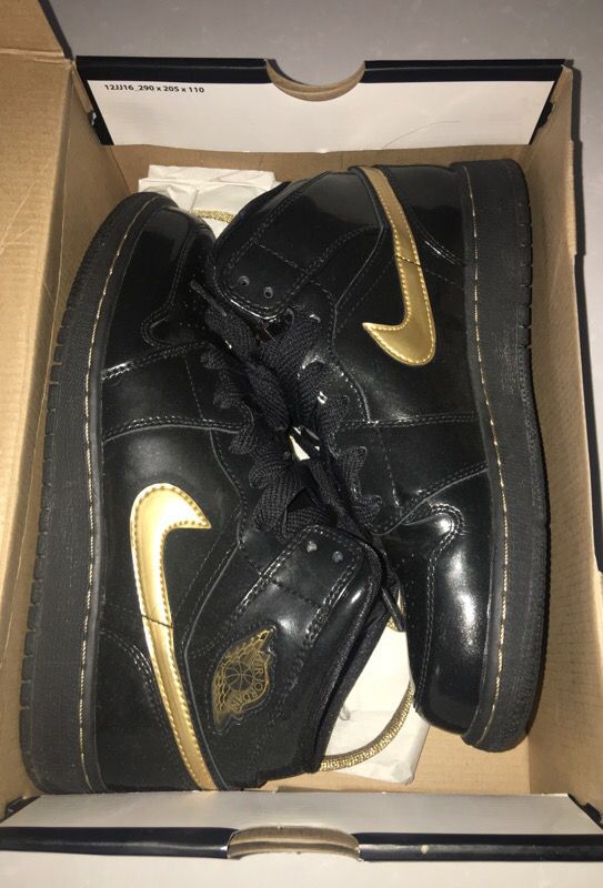 Jordan Black and Gold patent leather 1's