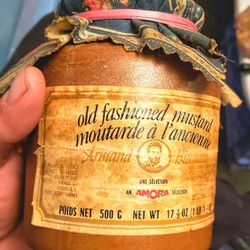 Small antique stoneware mustard bottle