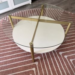 36 In. Brass/White Round Coffee Table With Shelf
