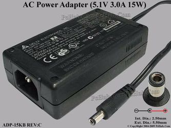 Delta Electronics ADP-15KB REV:C AC Adapter 5V-12V 5.1V 3.0A, 5.5/2.5mm, C14