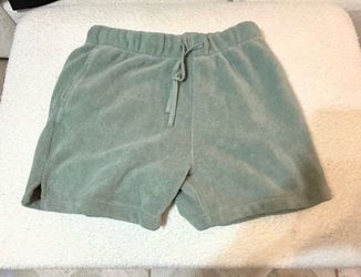 Sage Green Terry Cloth Drawstring Shorts