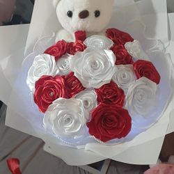 Ribbon Bear Plush Bouqet With Lights