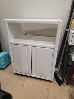 White Microwave Cart with Cabinet Storage