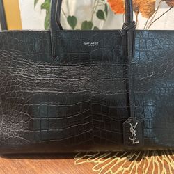 YSL black purse With Strap Medium Embossed Rive Gauche Cabas