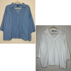 BUNDLE (2) Avenue Ruffle V-neck Button Front 3/4 Sleeves Top