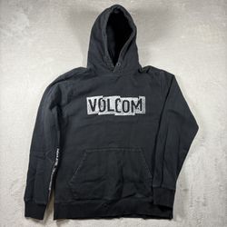 Vintage Y2K Volcom Logo Spell Out Hooded Men’s L Black Skate Sweatshirt #1695