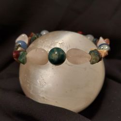 Indian Agate, Blue Aventurine, Rose Quartz Crystal Bracelet 