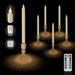 6 pack Flameless LED Taper Candles with Diamond Base Light - Hexagon Glass Holder, Remote Timer 2AA Battery Operated
