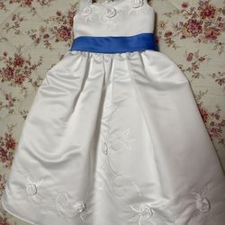 Elegant Flower Girl Dress With Blue Sash